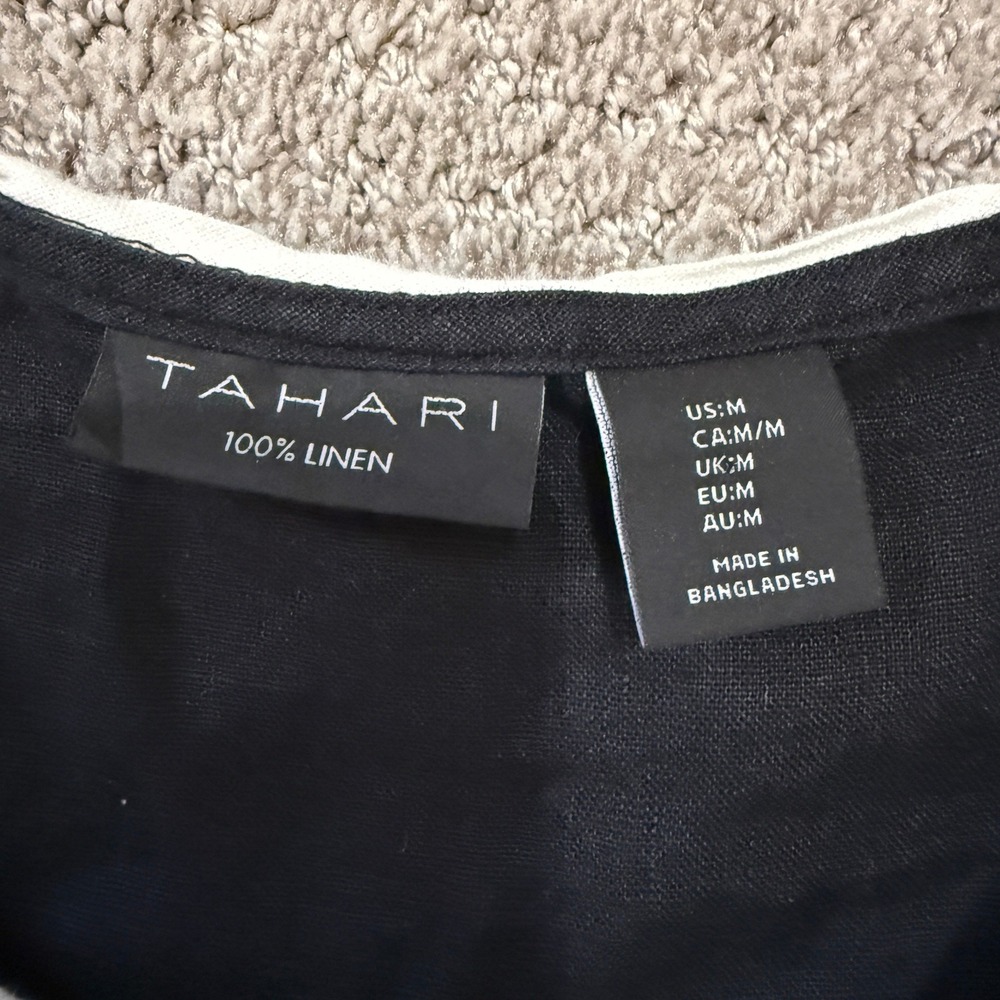 Tahari Black 100% Linen Button Front Vest Top Medium Minimal Elegant Old Money - Picture 7 of 9